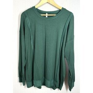 NWOT Hesed Boutique Oversized Green Tunic Sweatshirt Lagenlook Women's Sz L Cozy